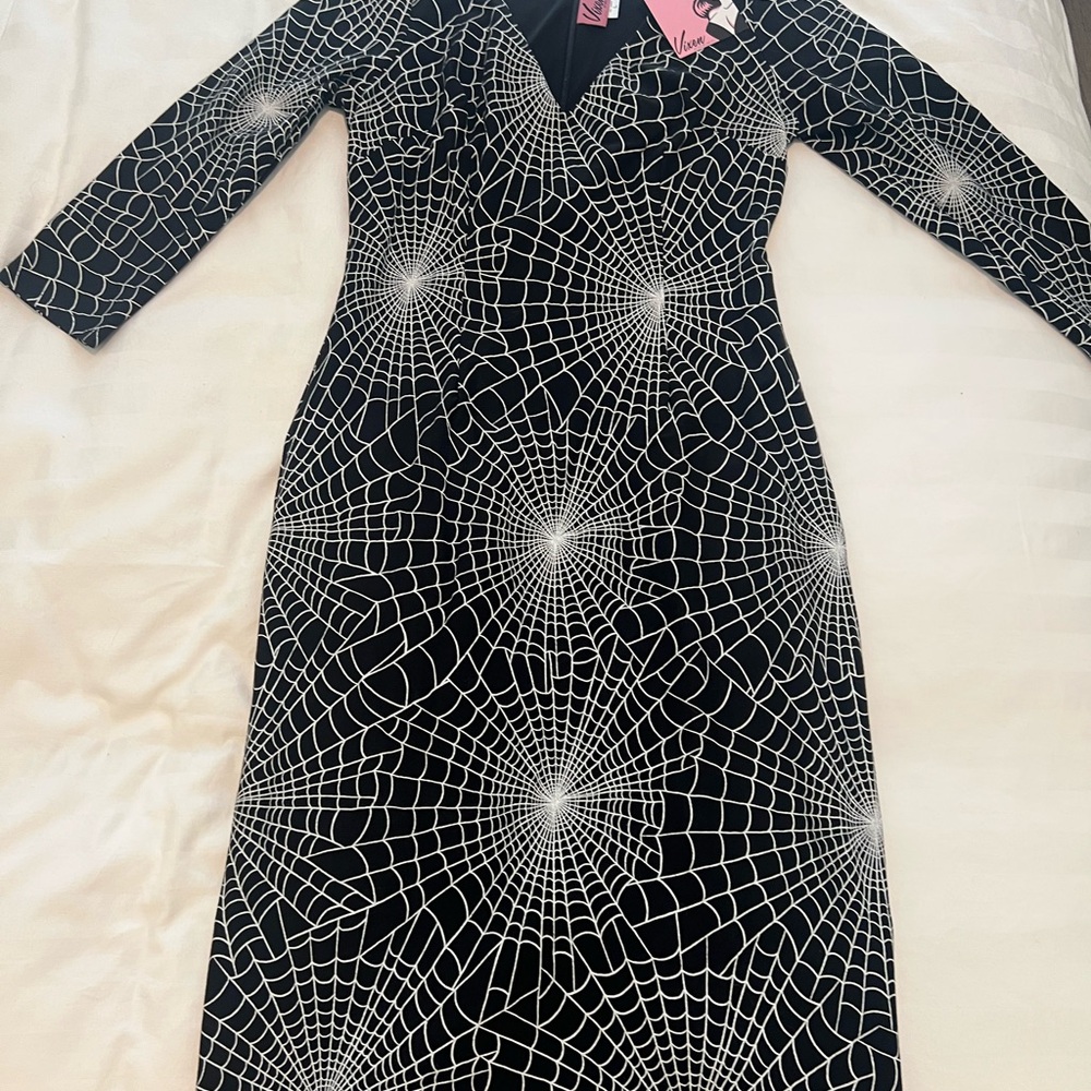 Vixen by Micheline Pitt Black and White Spiderweb Dress